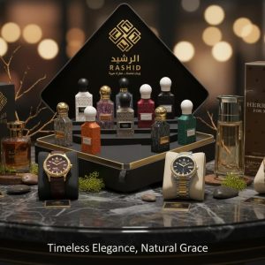 gemini 2.5 flash image a grand collection shot of luxury perfumes and premium wristwatches from the ref 0