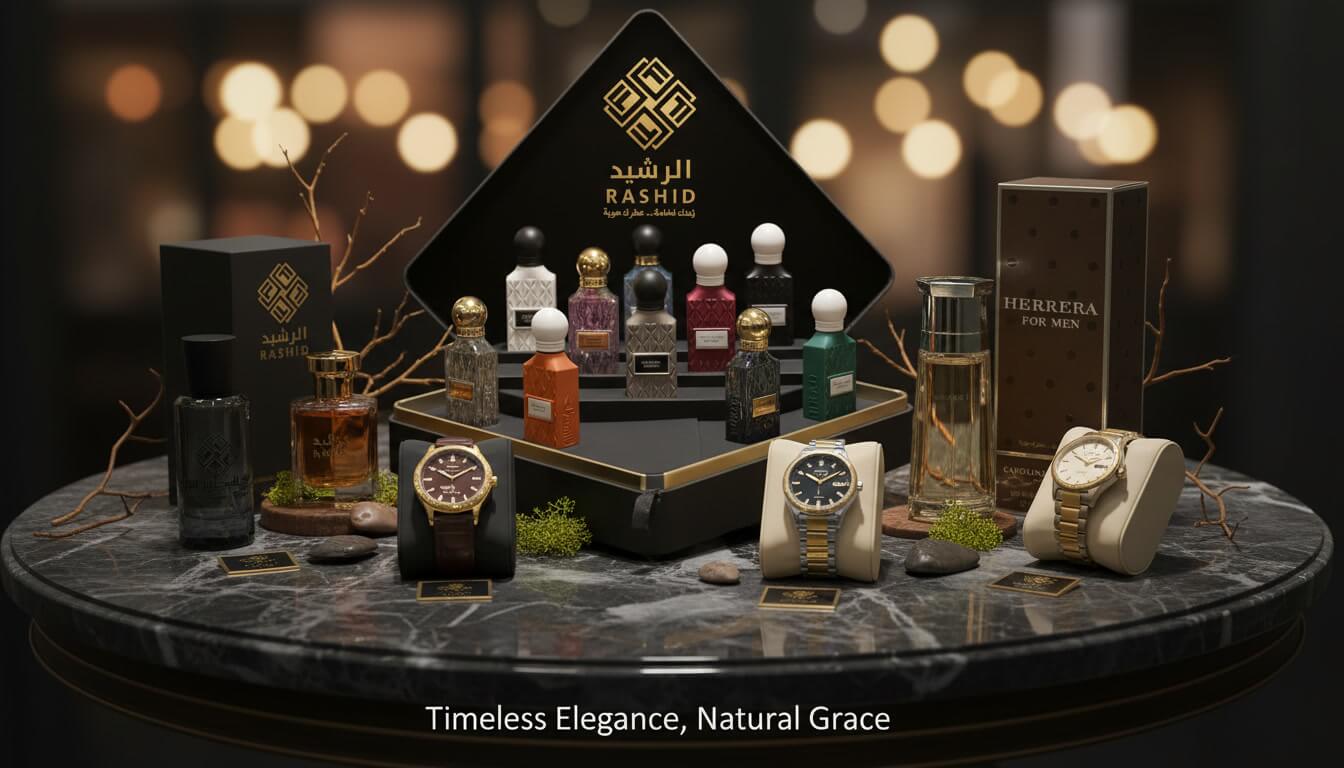 gemini 2.5 flash image a grand collection shot of luxury perfumes and premium wristwatches from the ref 0